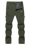 TACVASEN Fleece Trousers for Men Waterproof Sports Trousers Winter Warm Trousers Fishing Hunting Snowboard Skating Pants Olive