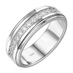 SweetJew Mens White Gold Wedding Ring Band 925 Sterling Silver With 13 Round Cut Cubic Zirconia Engagement Ring For Him Size O