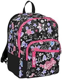 SJ EVER Zaino Scuola - Zaino Doppio Scomparto, Rosa Nero - Maxi Capienza 31 Lt - Zaino Fantasia con Patch in Pailettes - Zaino Bambina Scuola Elementare, Scuola Media