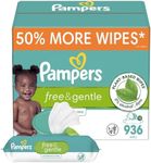 Pampers Free & Gentle Baby Wipes, 99% Water, Hypoallergenic, Unscented, 100% Plant Based, Plastic-Free Baby Wipes, 936 Baby Wipes Total (12 Flip-Top Packs)