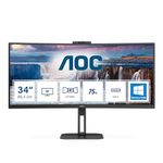 AOC CU34V5CW - 34 Inch Curved QHD Monitor,100Hz, VA, WebCam, USB-C Docking,65W power delivery, USN Hub, Height Adjust, Speakers (3440 x 1440 @100Hz, 300 cd/m² , HDMI 2.0/ DP 1.2 / USB-C 3.2 DP alt)