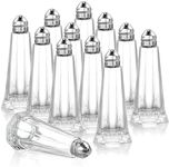 Yopay 12 Pieces Salt and Pepper Shaker Set, 1oz/30ml Tower Glass Body Mini Restaurant Shakers with Stainless Steel Lids, Clear Curved Design