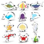 Marine Animals Cookie Cutters Shapes for Baking, Stainless Steel 12 PCS Biscuit Cutter Mould Set, Funny Fish Shapes Cookie Cutter Baking Mould for Kids Birthday Party Easter DIY Cake Decoration