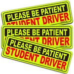 Anley Reflective Student Driver Magnetic Car Signs - Please Be Patient Student Driver - Yellow Large Bold Text Vehicle Safty Bumper Magnet For New Drivers or Beginner 10 inch - Set of 3