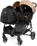 Ickle Bubba Venus Double Prime Stroller – Compact, Lightweight Foldable Twin Pushchair for Twins or Siblings, Suitable from Birth to 15kg (Approx. 3 Years) (Biscuit)