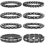 WAINIS 8 Pcs Hematite Bracelet Set for Men Women Stretch Round Bead Stone Bracelet Unisex Jewelry Gift, 8 piece, Stone, hematite