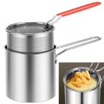 Deep Fryer with Basket 304 Stainless Steel Deep Fryer Pot with Strainer Basket 1200ml Mini Deep Oil Fryer with Handle Multifunctional Kitchen Gadgets Small Fryer Pan for Tempura Chips Fish Chicken(A)