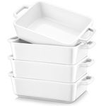 LOVECASA Porcelain gratin Dish 210ml Shallow Rectangular Set of 4 Small Tapas/Baking Dishes with Double Handle, Set of 4, White