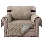 BellaHills Reversible Chair Covers Water Repellent Sofa Cover 1 Seater Sofa Slipcover from Pets Sofa Covers for Cats Checked Pattern Thick Quilted with Elastic Strap (Chair, Khaki/Beige)