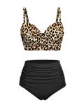 Yonique Women Underwire Bikini Set High Waisted Tummy Control Swimsuit 2 Piece Push Up Bathing Suit, Leopard, X-Large