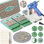 Wax Seal Kit with Gift Box, LONBEIIFY 40Pcs Sealing Wax Sticks with Glue Gun, Wax Seal Molds, Glue Gun Stand, Silicone Waxing Mat and Wax Pens for Wedding Invitations Envelopes Cards (Pine Green)