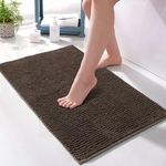 LINENOVA Chenille Bath Mat - 60x90cm - Extra Soft Shaggy Bathroom Rug - Non-Slip, Absorbent- Machine Washable for Bathtub, Kitchen, Entryway - Chocolate Brown