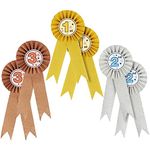 6-Pack Award Rosettes 1st to 3rd Place, Recognition Ribbons for Competition, Sports (Gold, Silver, Bronze Coloured)