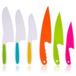 AKlamater 6 Pcs Kitchen Safety Knives for Kids, Children's Cooking Knives Firm Grip, Serrated Edges for Vegetables, Fruits, Salad, Cake (Green Blue Yellow)