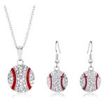 2 Pcs Baseball Earrings Necklace Set Baseball Stud Earrings for Women Rhinestone Baseball Pendant Necklace Softball Earrings Necklace for Girls (A-2Pcs Baseball Earrings and Necklace)