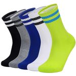 Geebuzz 5 Pairs Mens Socks Cotton Cushioned Sports Socks Striped Crew Athletic Running Socks for Men Women Teens (UK, Alpha, XL, Regular, Regular, Multicolor)