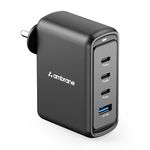 Ambrane 100W Charger Adapter, 4 Ports - 3 Type C & 1 USB for iPhone, Samsung, Type C Laptops: MacBook, Dell, HP, Fast Charger with PD Technology & GaN Technology for All Devices (Charge 100, Black)