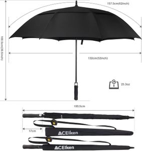 ACEIken 62-Inch Golf Umbrella – Large Windproof, Black