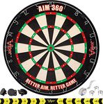 Viper AIM 360 Tournament Bristle Steel Tip Dartboard Set with Staple-Free Razor Thin Metal Spider Wire for Increased Scoring, Reduced Bounce Outs; Self-Healing Premium-Grade Sisal Board, Aiming Marks, Movable Target Circles for Focused Training