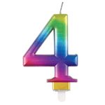 Metallic Rainbow Number 4 Birthday Candle - Vibrant 3D Topper for Cakes & Desserts - Perfect for Kids' & Adults' Parties - 1 Pc