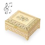 ELLDOO Vintage Music Box, Gold Metal Musical Jewelry Box Keepsake Box, Rose Pattern Small Trinket Jewelry Storage Box Gift for Girl Women (Tune: You are My Sunshine)