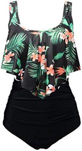 Aidotop Maillots de Bain Femmes 2 Pieces à Volants Vintage Taille Haute Plage Floral Slim Bikini Set (25Green Leaf, M)