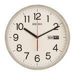 Seiko Unique Round Silver Plastic Analog English Numerals Day/Date Home Decor Wall Clock (Size: 30.3 x 6.4 x 30.3 CM | Weight: 990 grm | Color: Silver)