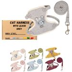House Of Pets Cat Harness and Leash Set - Escape Proof and Adjustable - Lightweight and Soft Walking Harness for Cats - Perfect for Medium Cats with Weight from 3.1 KG to 6 KG (Medium, Grey)