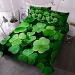 BlessLiving Green Shamrock Bedding Duvet Cover Nature Plant Bedspread 3 Pieces Clovers Leaves All Over Quilt Cover (Single)