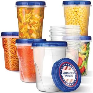 Stock Your Home 32oz Plastic Containers with Twist Top Lids (6 Pack), Quart Freezer Containers with Lids for Leftover Food, Airtight Reusable Soup Containers with Lids, Microwave and Dishwasher Safe