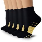 5 Pairs Copper Compression Socks for Women & Men - Ankle Plantar Fasciitis Arch Support Running Socks for Athletic