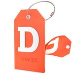 Initial Luggage Tag with Full Privacy Cover and Stainless Steel Loop, Orange, Letter D