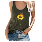 Lazzboy Women Tank Top Cami Vest Solid Sunflowers Print Casual Racerback Loose O Neck Ladies Sleeveless T Shirt Blouse