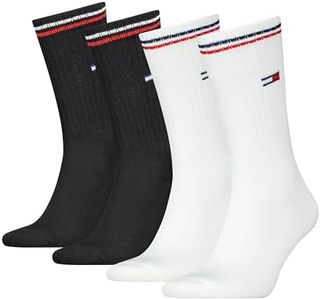 Tommy Hilfiger Unisex Crew Socks, White/Black, 9-11 UK