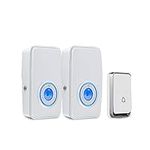 【No Battery Required】 Wireless Doorbell Waterproof, AURTEC Door Chime Kit with 2 Plug-in LED Flash Receivers & 1 Press Self-Powered Transmitter, 51 Chimes, 4 Volume Levels, White