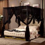 APS 4 Corners Post Canopy Bed Curtain - Royal Luxurious Cozy Drape Netting - 3 Opening Mosquito Net - Cute Princess Bedroom Decoration Accessories (59"W*78"L*82"*H/(Suggested for Full/Queen), Black)