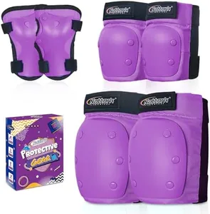 Nattork Knee Pads, Elbow Pads & Wrist Guards for Adult, 6 in 1 Protective Gear Set for Skateboard, Roller Skate, Inline Skate, Cycling and Scooter- Multi Sport Pads Set for Boys, Girls- Purple(Medium)