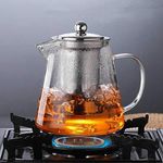 ANKUL Borosilicate Square Glass Tea Pot with Heat Resistant Stainless Steel Infuser Perfect for Tea and Coffee Maker, Clear Glass Kettle (950 ml, Round)