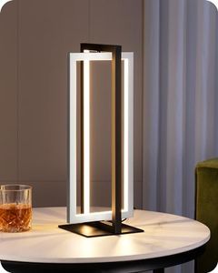 EDISHINE LED Lámpara de Mesa Moderna, Lámpara de Noche de 3 Temperaturas de Color, Regulable Continua Táctil de 750 LM para Salón, Oficina, Rectángulo de Doble Marco, Ángulo Ajustable Negro Plata