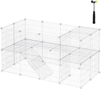 SONGMICS 36 Panels Pet Playpen, Small Animal Playpen, Rabbit Guinea Pig Cage, Zip Ties Included, Metal Wire Apartment-Style Two-Story Pet Premium Villa for Bunnies Puppies, Indoor Use, White ULPI02W