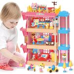 deAO Toddler Dolls House, Plastic Kids Doll House for 2 3 4 5 6 7 8 Year Old Girls,Play Baby Dollhouse,Dolls House Furniture, Pink Dolls House,Kids Dolls House Set