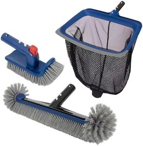 Deluxe Swimming Pool Maintenance Kit Including Pool Skimmer Net with Rubber Edge, 17.5" Pool Brush Head & Handheld Pool Scrub Brush, Heavy Duty Pool Cleaning Kit Inground & Above Ground Pool(No Pole)