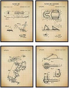 Waterski Wall Art Patent Prints Set - Great Home Decor for Beach or Lake House, Man Cave, Den, Bedroom or Bathroom - Perfect Gift for Water Skiers and Extreme Sports Fans- 8x10 Photos - Unframed