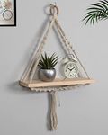 Homesake Macrame Wall Hanging Shelf Woven Home Decor Wood Floating Storage Shelf Bohemian Handmade Cotton Rope,Living Room, Balcony, Garden, (71 L x 40 W), Beige