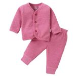 aRIC Unisex Baby Full Sleeves Solid Ribbed Front Open Thermal Set| Top & Bottom Set for Winters |Dark Pink, Size : 9-12 Months