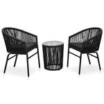 DEVOKO Rope & Iron 3-Piece Patio Furniture Indoor Outdoor All-Weather Rope Conversation Chair Set With Tea Table For Balcony, Garden, Deck, Porch & Pool (Black)