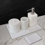 HANDICRAFT BAZAAR Marble Bathroom Set for Home, Countertops, Kitchen, Sinks | Soap Dispenser, Toothbrush Holder, Soap Dish, Tray (Set of 5, White)
