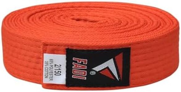 Fadi Sports Martial Arts Belt for Karate, Judo, Aikido and Taekwondo - Durable Cotton-Polyester Blend for Adults and Kids (Orange, 5)