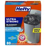 Hefty Ultra Strong Blackout Trash Bags (Clean Burst, Tall Kitchen Drawstring, 13 Gallon, 80 Count) - Fits All Simplehuman Size J Cans