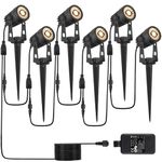 COLORLAM 6-Pack Garden Spotlights 21M/69FT Outdoor Spot Lights 6-in-1 Extendable Spike Lights 12V Outdoor Spotlights Mains Powered IP65 Waterproof with UK Plug for Pathway Yard Landscape - Warm White